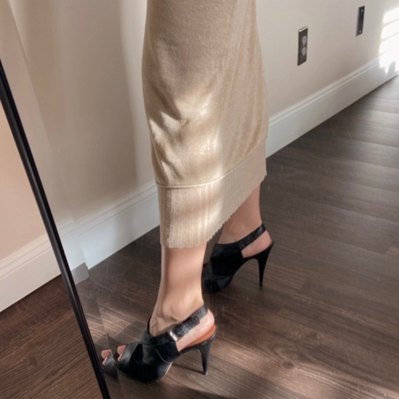 Bill Blass linen jersey dress size XS tan color midi length - Picture 5 of 13